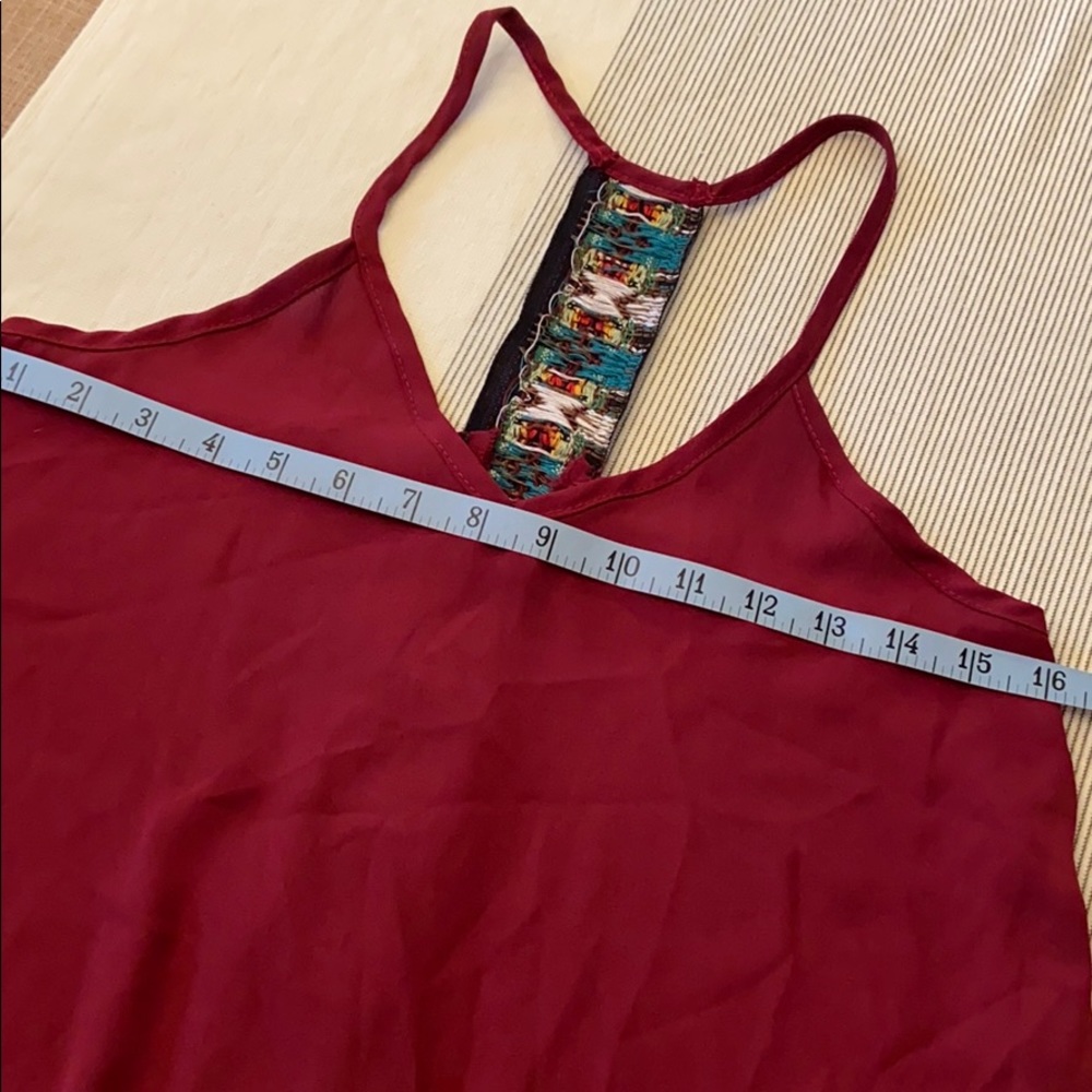 ANNIANNA Boho Racerback Embroidered Cropped Tank Top SMALL Burgundy Red Black - Picture 6 of 7